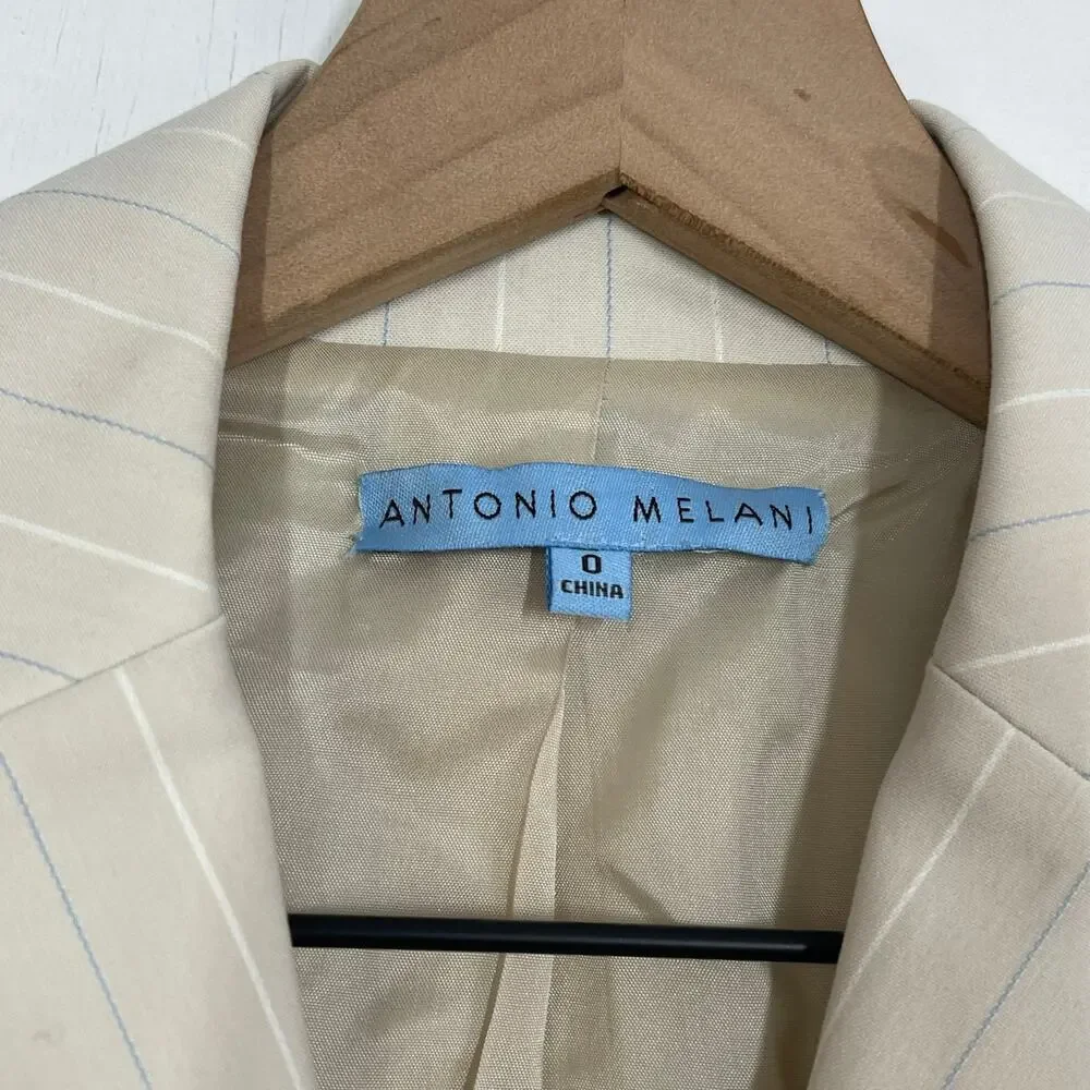 Antonio Melani Blazer Women's Size 0 Beige Striped Two-Button Work Career Casual